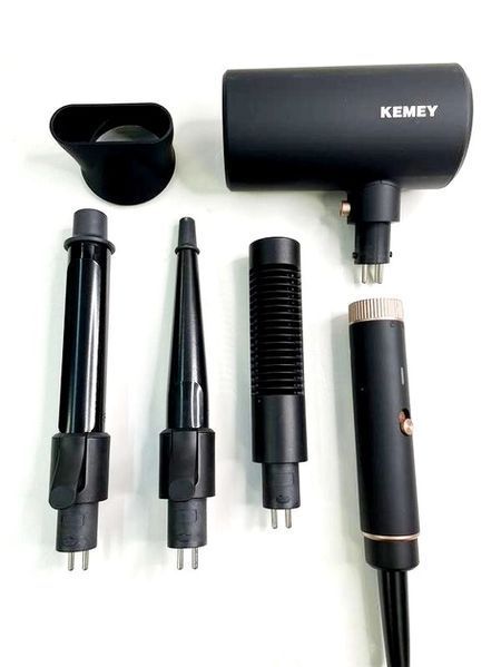 Фен для волосся Kemei KM-9203 4 насадки (концентратор, гребінець для вирівнювання волосся, насадка для локонів, конусна насадка) КМ 9203 фото