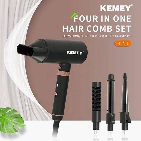 Фен для волосся Kemei KM-9203 4 насадки (концентратор, гребінець для вирівнювання волосся, насадка для локонів, конусна насадка) КМ 9203 фото