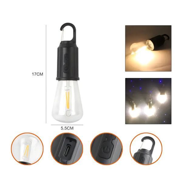 Лампочка з акумулятором + карабін, від USB, BL HK-169C / Підвісна LED лампочка / Ліхтар для кемпінгу sp9061 фото