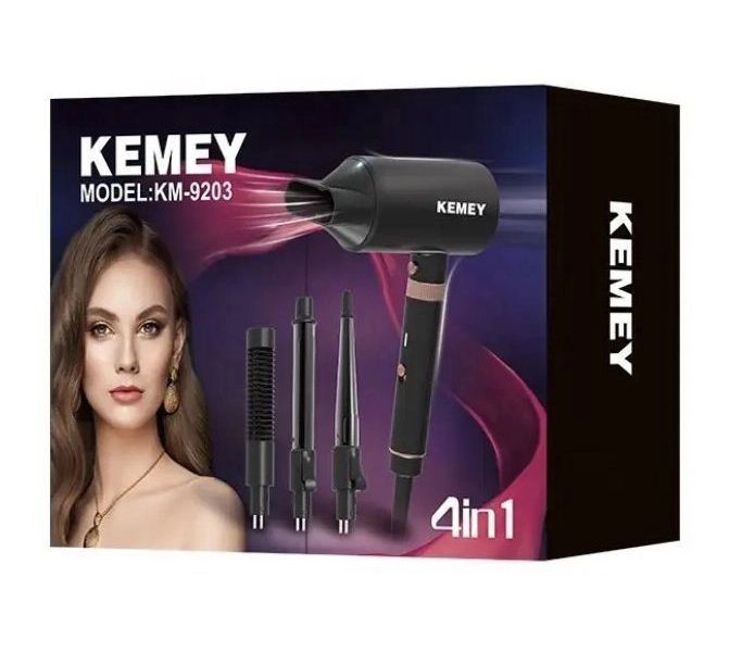 Фен для волосся Kemei KM-9203 4 насадки (концентратор, гребінець для вирівнювання волосся, насадка для локонів, конусна насадка) КМ 9203 фото