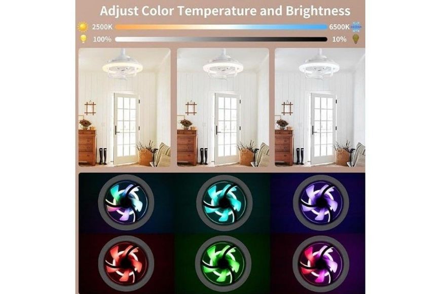 Лампа - вентилятор в патрон+пульт LED AROMATHERAPY FAN LIGHT CHP-008 RGB 2835RGB m16340 фото