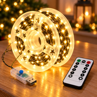 Гірлянда "Роса" 40 м 400 LED Теплий білий / Гірлянда з USB та пультом ДУ, зелений дріт KAR-LU988/1 фото