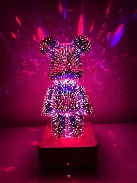 3D лампа Кришталевий Ведмедик Феєрверк Ведмідь Bearbick декоративний скляний нічник світлодіодний світильник 16 кольорів LED 5052244 фото