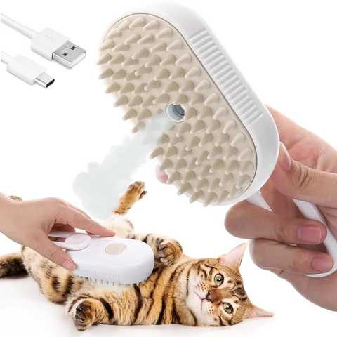 Парова щітка масажер спрей 3 в 1 PET SPRAY MASSAGE BRUSH для вичісування собак та кішок з паровим розпилювачем з ручкою Jam5566 фото