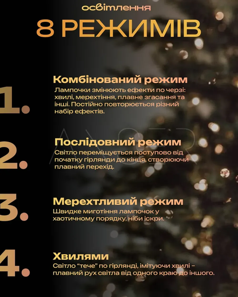 Гірлянда Роса 100 м із холодним білим світлом &ndash; зелена нитка, пульт, 8 режимів G5834 фото