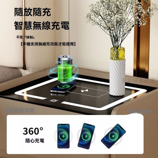 Тумба QYJXF02 з екошкіри з LED підсвічуванням, USB, датчик руху, бездротова зарядка, Bluetooth-аудіо Сіра M17587 фото