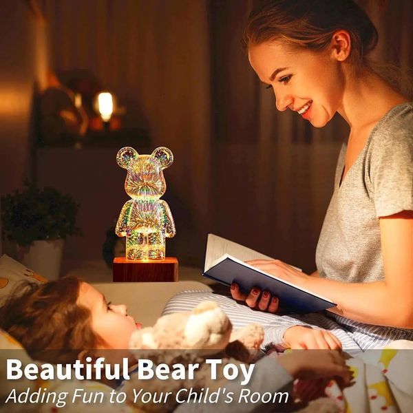 3D лампа Кришталевий Ведмедик Феєрверк Ведмідь Bearbick декоративний скляний нічник світлодіодний світильник 16 кольорів LED 5052244 фото