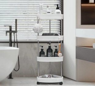 Кутовий стелаж для ванної кімнати 4 яруси, на коліщатках (85х28х22см),Corner storage rack G7626 фото