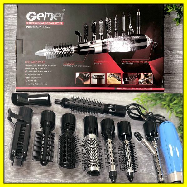 Фен-стайлер для волосся 10 в 1 Gemei GM-4833, фен щітка, багатофункціональний стайлер pr48333 фото