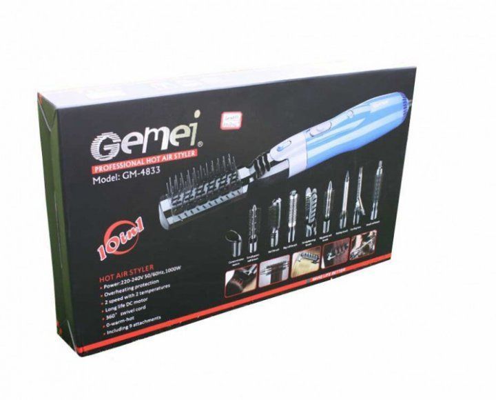 Фен-стайлер для волосся 10 в 1 Gemei GM-4833, фен щітка, багатофункціональний стайлер pr48333 фото