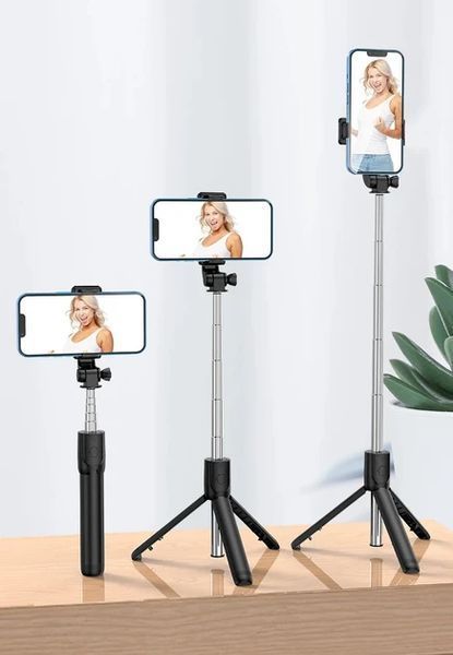Селфі палиця штатив-монопод для телефону з Bluetooth пультом Selfie Stick R1 чорний 2054040 фото