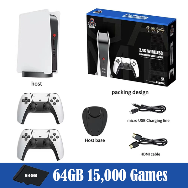 Ігрова приставка Бездротова телевізійна ігрова консоль HappyJoe White M5, 64 ГБ, 15000+ ігор, підтримка PS1/MAME/GBA VEN0592 фото