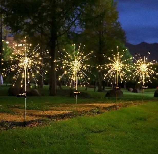 Ліхтар садовий Феєрверк газонний на сонячній батареї, 60 led, 8 режимів (2 шт. у комплекті) 2053368 фото