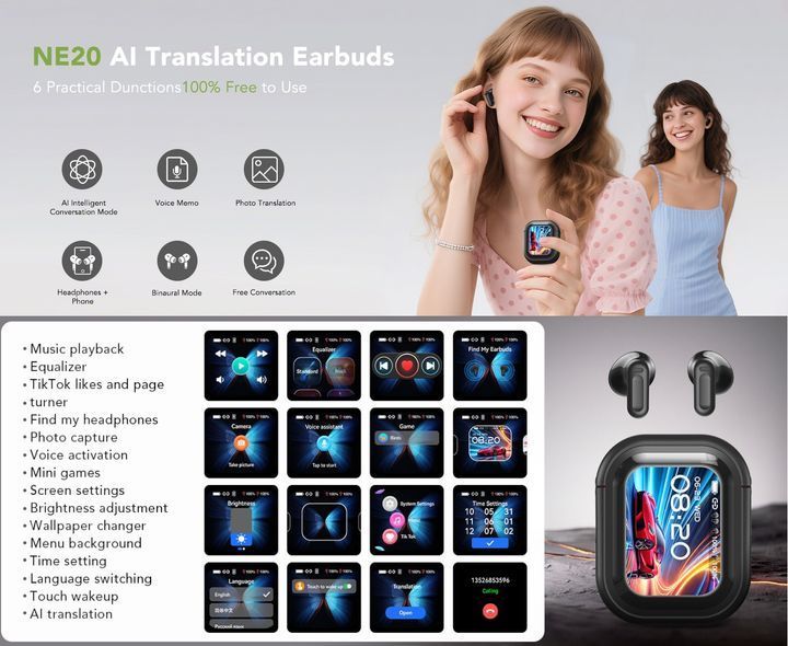 Бездротові навушники HTC NE20 AI з функцією переведення в режимі реального часу, Bluetooth V6.0 iPhone/Android, Black 2019474 фото