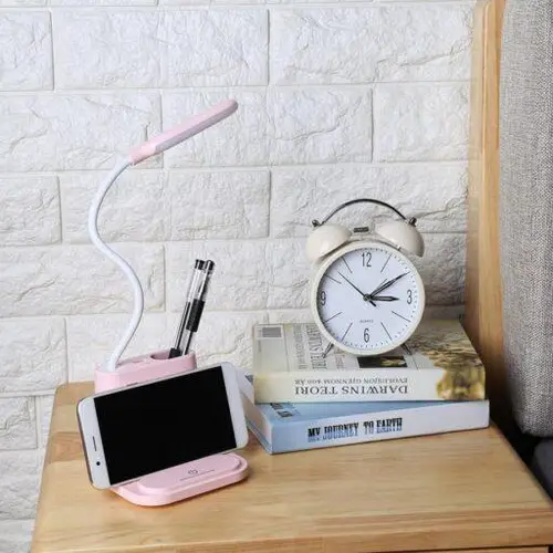 Рожева Акумуляторна настільна LED лампа Bionic Desk Lamp c USB виходом, органайзером та підставкою для смартфона 2050018/1 фото