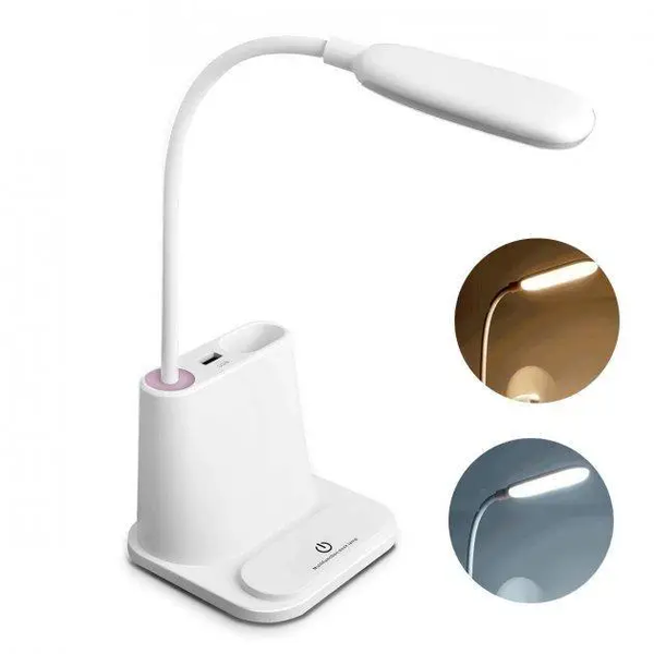 Рожева Акумуляторна настільна LED лампа Bionic Desk Lamp c USB виходом, органайзером та підставкою для смартфона 2050018/1 фото