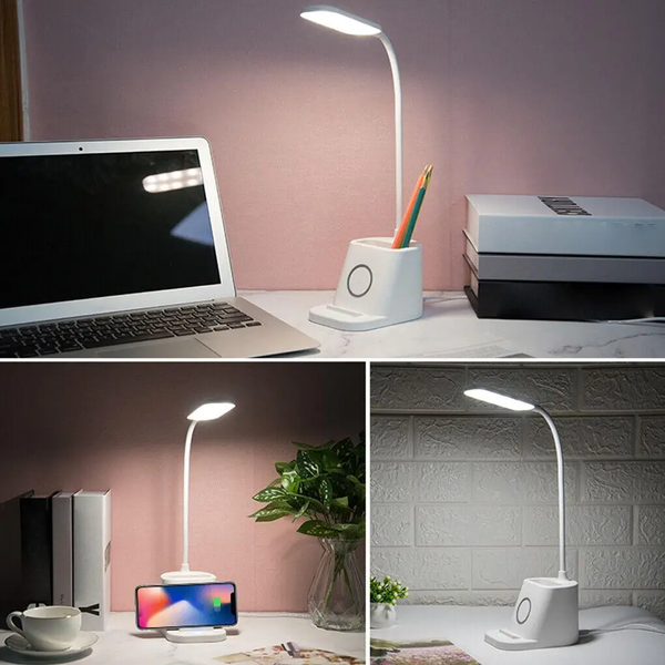Рожева Акумуляторна настільна LED лампа Bionic Desk Lamp c USB виходом, органайзером та підставкою для смартфона 2050018/1 фото