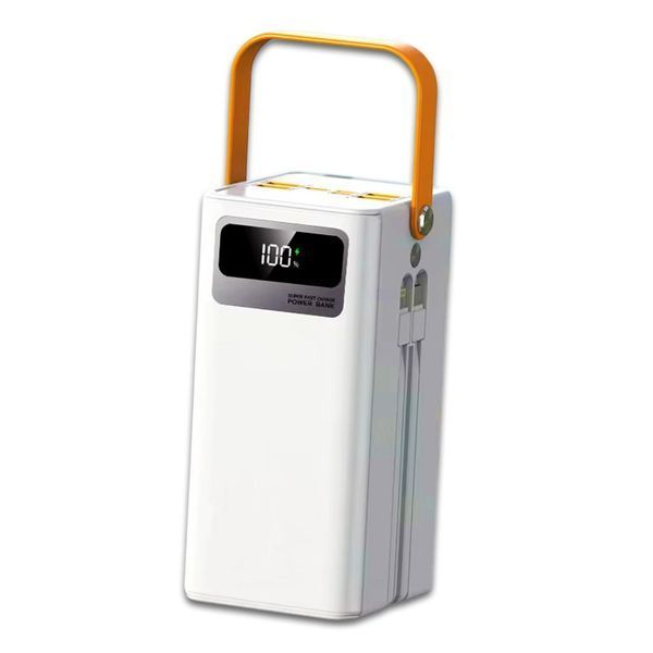 Power bank 100000 mAh зі швидкою зарядкою та вбудованими кабелями, білий 2054000 фото