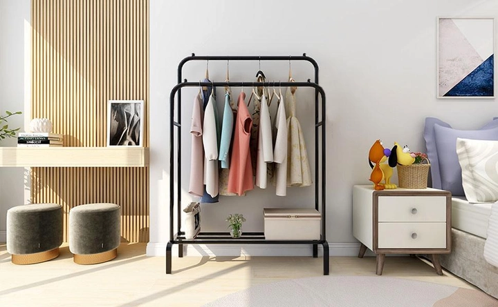 Подвійна стійка для одягу чорного кольору Double floor Hanger МА-549 фото