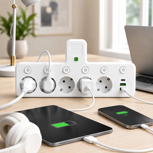 Сетевой фильтр 5 розеток + USB/адаптер на 5 розеток + USB с индивидуальными кнопками и LED-подсветкой Белый 2055815/1 фото