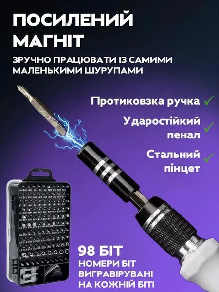 Набір викруток 115 в 1 для ремонту електроніки / Набір інструментів прецизійних викруток Ultimate 115-в-1 для електроніки 44091083 фото
