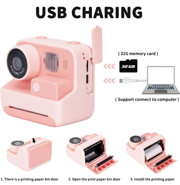Фотокамера моментального друку дитяча Instant Print Camera, 1080P Video for kids G6337 фото