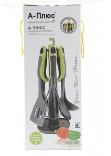 Набір кухонного приладдя ЧЕРВОНИЙ KITCHEN TOOLS, 7 предметів Кухонний набір з підставкою GK5006 фото