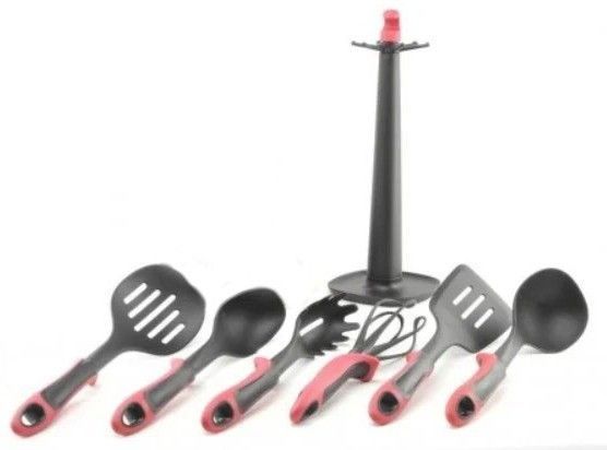 Набір кухонного приладдя ЧЕРВОНИЙ KITCHEN TOOLS, 7 предметів Кухонний набір з підставкою GK5006 фото