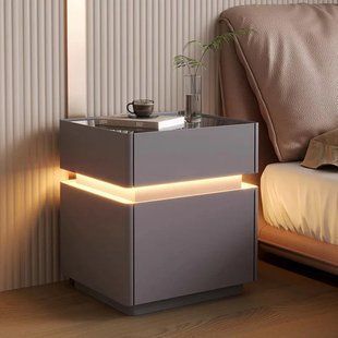 Тумба з екошкіри XXF02 з LED підсвічуванням, сейфом, бездротова зарядка, Bluetooth-аудіо Сіра 40х40х51 M17593 фото