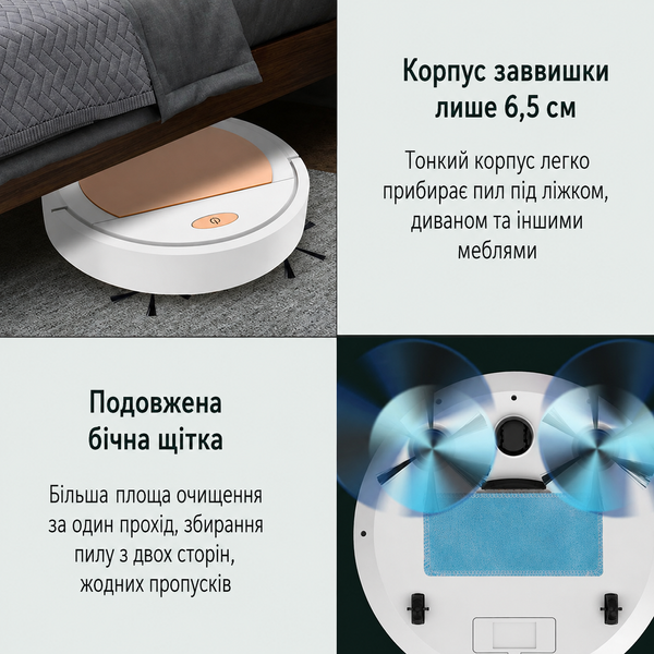 Акумуляторний робот пилосос 3в1 з вологим прибиранням / Пилосос для вологого та сухого прибирання LY-1248 1200 mAh 2055911 фото