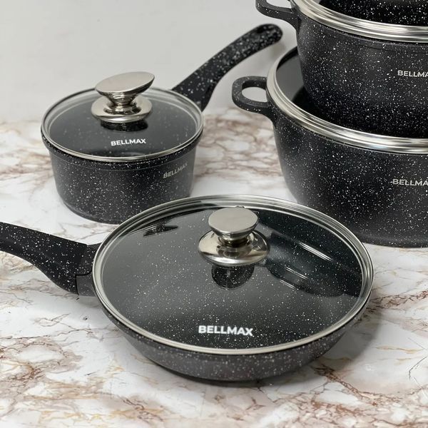 Набір посуду з гранітним антипригарним покриттям BellMax BM-305 з 12 предметів Чорний 2128231 фото