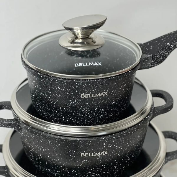 Набір посуду з гранітним антипригарним покриттям BellMax BM-305 з 12 предметів Чорний 2128231 фото