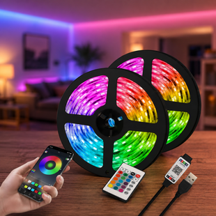 Гибкая светодиодная лента RGB USB 15м / Лента на USB на монитор, мебель + пульт / LED лента от павербанка G10147 фото