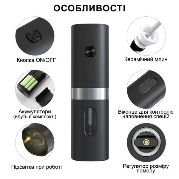 Набір млинів для спецій, перцю, солі / Електромлин від USB з підсвіткою та підставкою PR-2-28 фото