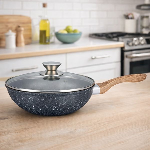 Сковорода WOK Benson з мармуровим антипригарним покриттям та з кришкою 30 x 8 см (BN-490) BN-490 фото