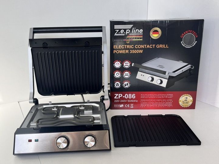 Гриль електричний притискний Zepline 3500W зі знімними пластинами контактний ZP-086 фото