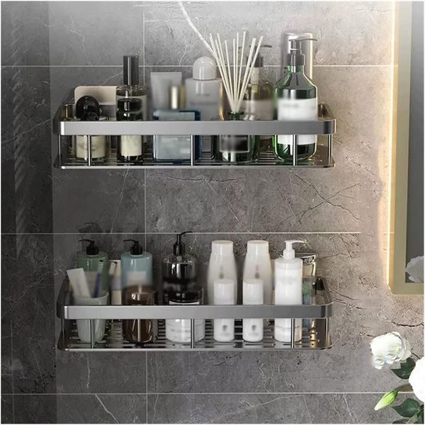Металева полиця для ванної самоклеюча Bathroom shelf до 10 кг GREY G6410 фото