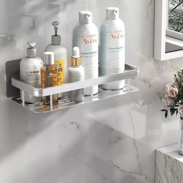 Металева полиця для ванної самоклеюча Bathroom shelf до 10 кг GREY G6410 фото