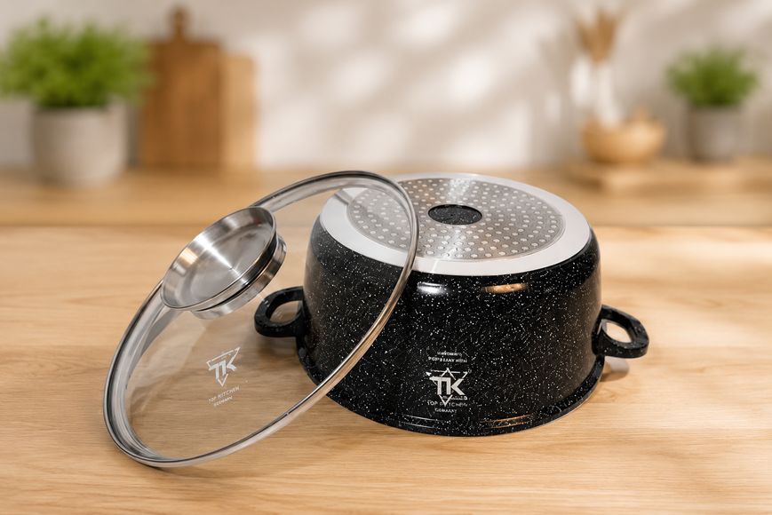 Чорна Каструля Top Kitchen з мармуровим покриттям та скляною кришкою TK00051 20 см 2,1л TК51/1 фото