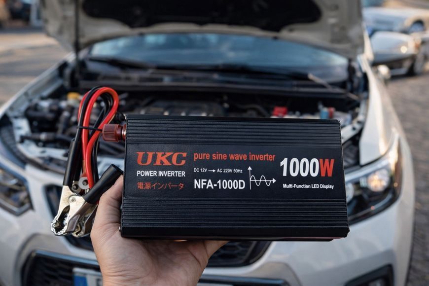 Перетворювач напруги 12V-220V UKC 1000 Вт з чистою синусоїдою / автомобільний інвертор 12 В 220 В з цифровим дисплеєм та USB виходом sp4139 фото