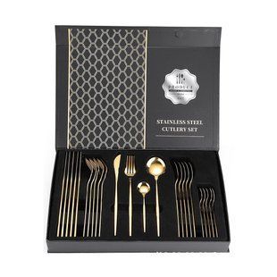 Набір столових приладів Kitchen Ware 24 шт. з нержавіючої сталі на 6 персон Gold PR-2-64 фото