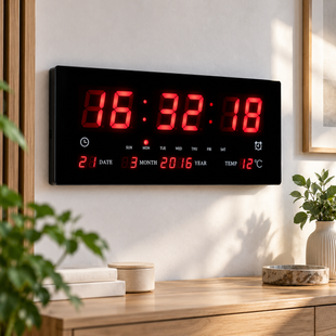 Часы CW 4622 красные / Настенные LED часы с красной подсветкой черные / Электронные светодиодные часы с термометром и календарем sp1237 фото