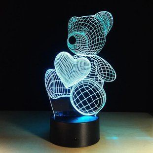 Настільний 3D акриловий світильник,декоративний настільний з об'ємним малюнком Ведмедик з серцем 3D фото