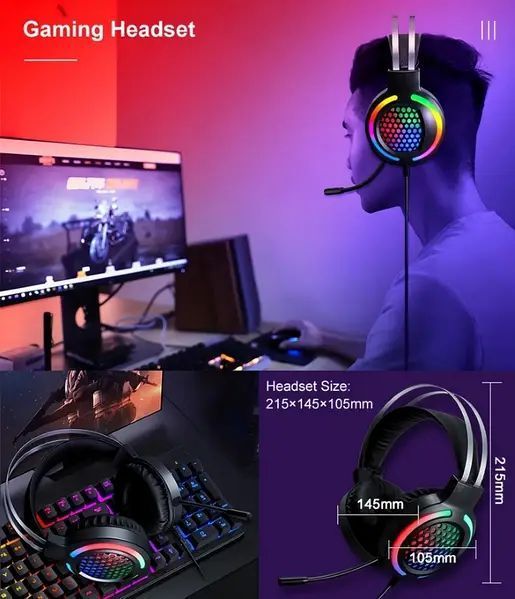 Ігровий комплект клавіатура та миша навушники килимок 4в1 Linmoni TF-400 Kit з RGB підсвічуванням для геймерів n852369 фото