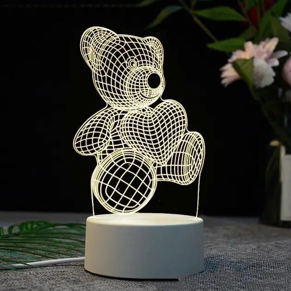 Настільний 3D акриловий світильник,декоративний настільний з об'ємним малюнком Ведмедик з серцем 3D фото