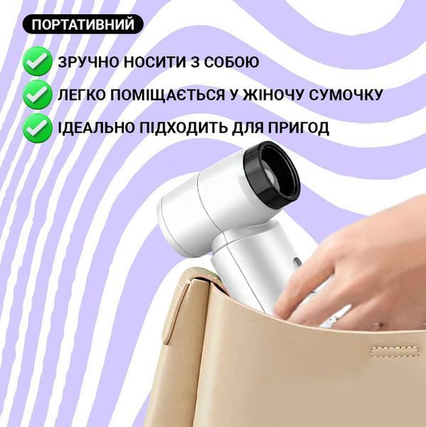 Смарт-фен на акумуляторі від USB, 4500мАч, 55Вт, Білий/Бездротовий турбовентилятор/Фен акумуляторний G9362 фото