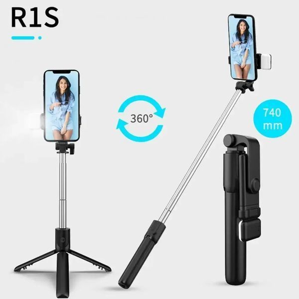 Селф палиця, штатив-монопод для телефону з Bluetooth пультом та LED світлом Selfie Stick DF-01S AND 5222 (чорний) 2054041 фото