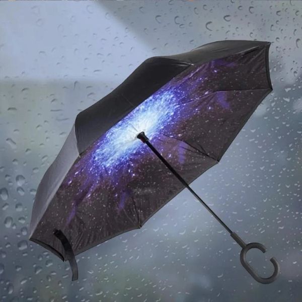 Парасолька Lesko Up-Brella Зоряне небо складається парасолька у зворотному напрямку довга ручка антизонт хіт 540VEN187 фото