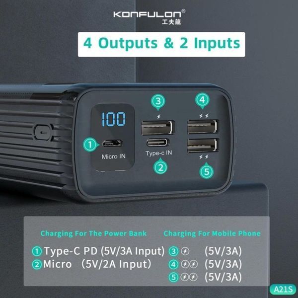 Портативное зарядное устройство для Konfulon A21S Power Bank 40000mah PahA21S фото