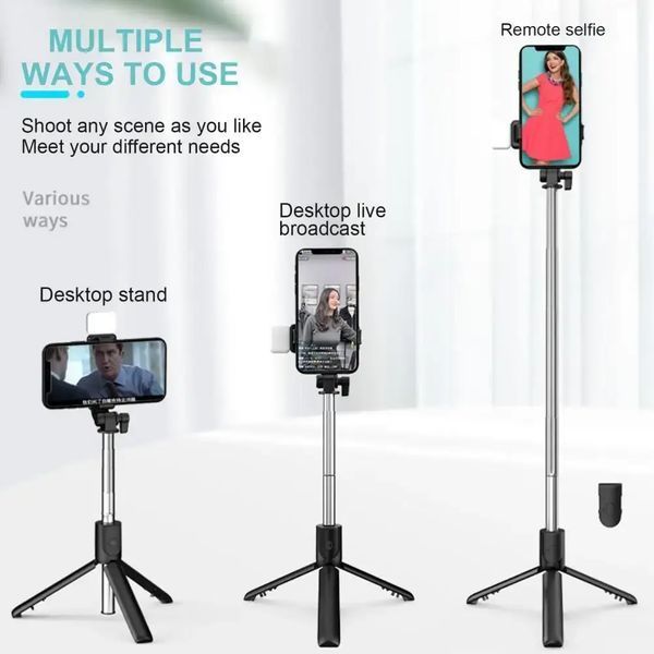 Селф палиця, штатив-монопод для телефону з Bluetooth пультом та LED світлом Selfie Stick DF-01S AND 5222 (чорний) 2054041 фото